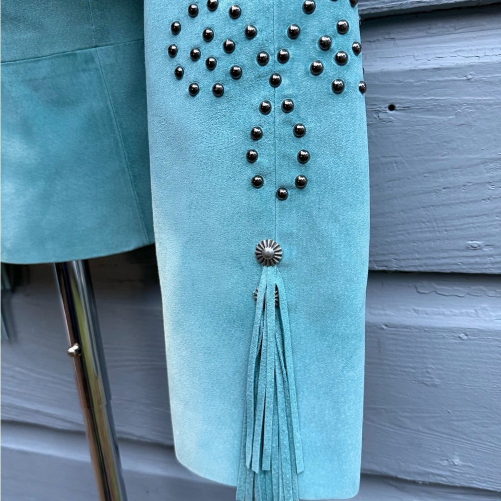 Vintage Renegade Turquoise Studded Fringe Jacket suede - Picture 3 of 3